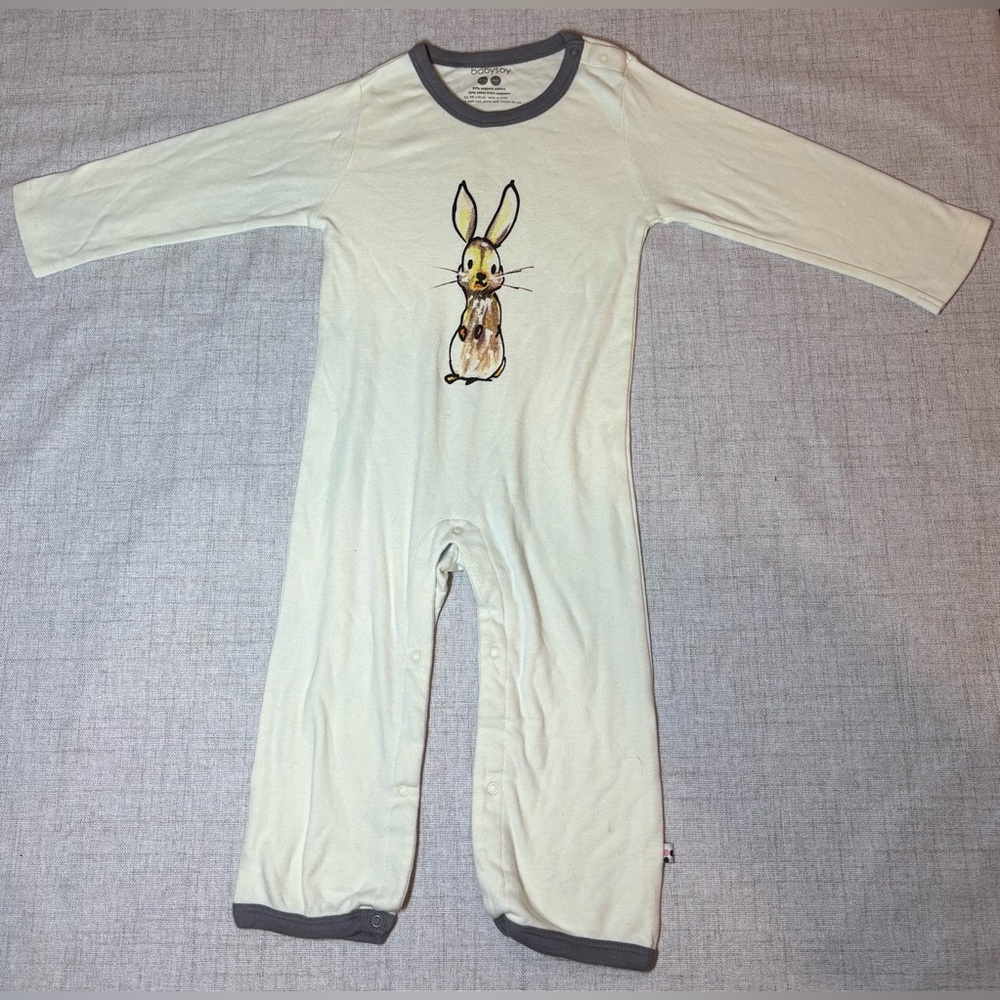 ORGANIC one-piece cream & grey organic soy cotton baby romper long sleeve. 18-24